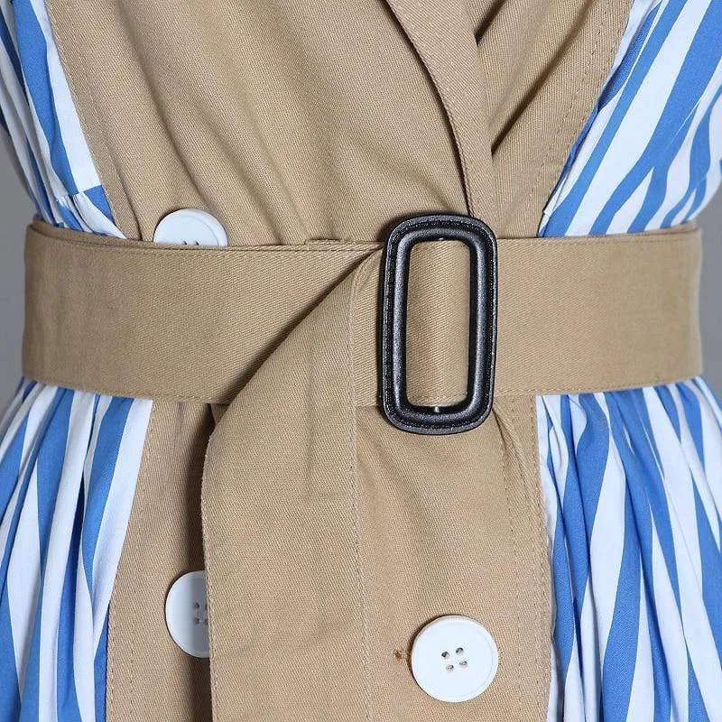 PATCHWORK STRIPED TRENCH COAT