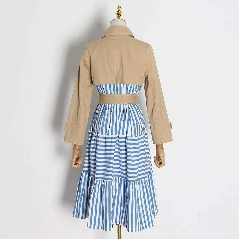 PATCHWORK STRIPED TRENCH COAT