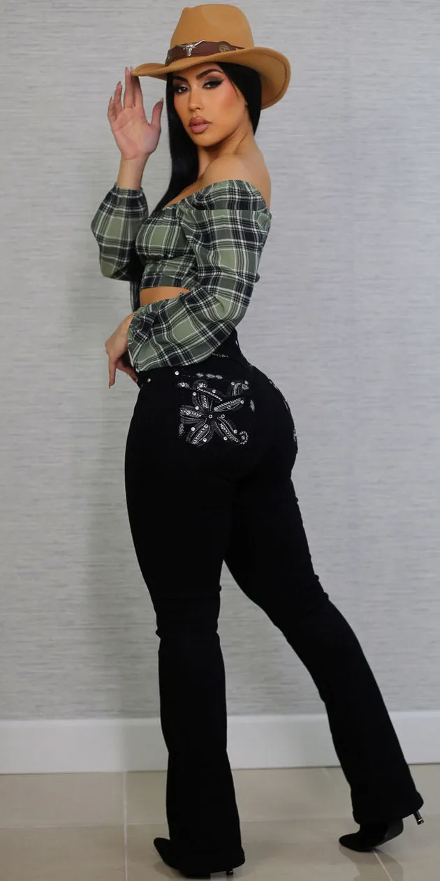Plaid Bootcut Jeans Look