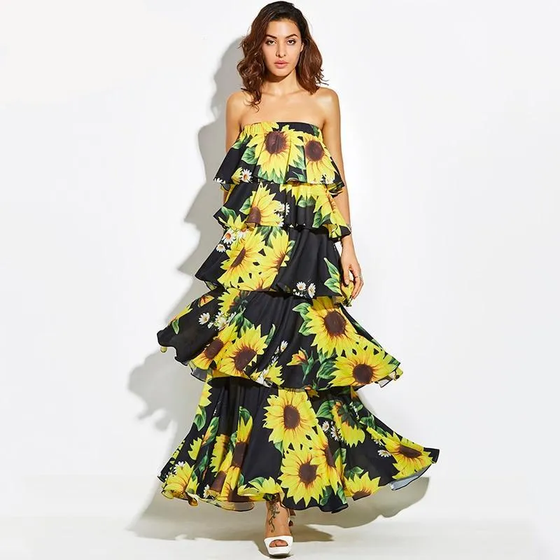 Plant And Floral Print Long Maxi Dress