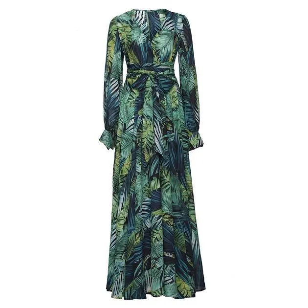 Plant And Floral Print Long Maxi Dress