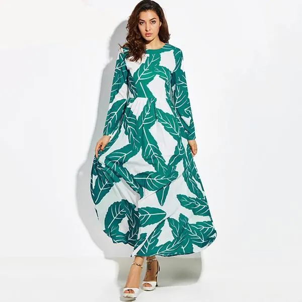 Plant And Floral Print Long Maxi Dress