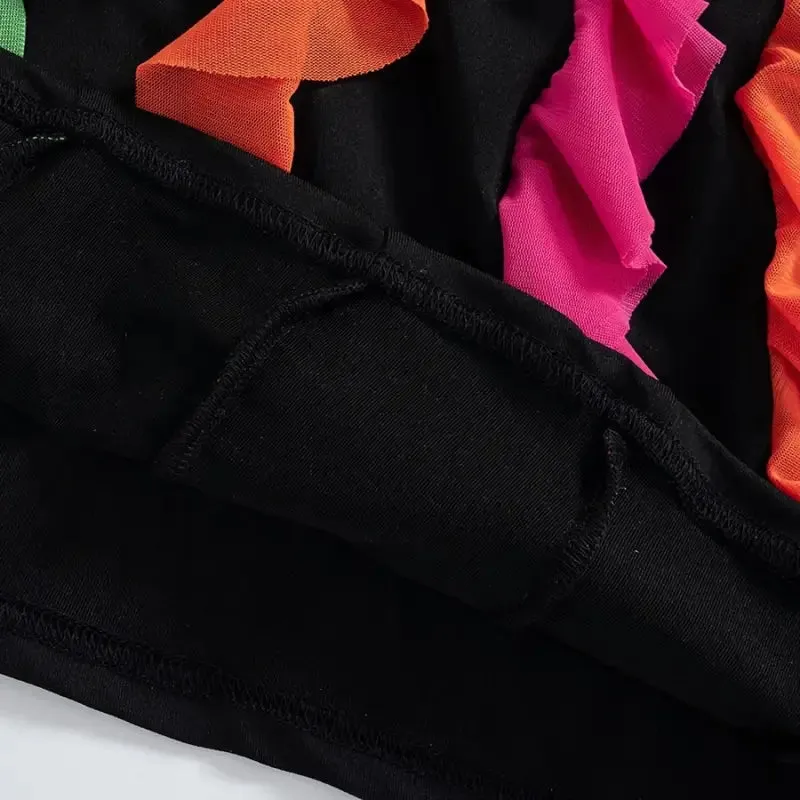 Rainbow Ruffle Decor Backless Mini Dress