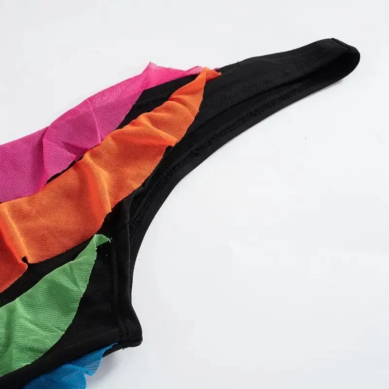 Rainbow Ruffle Decor Backless Mini Dress