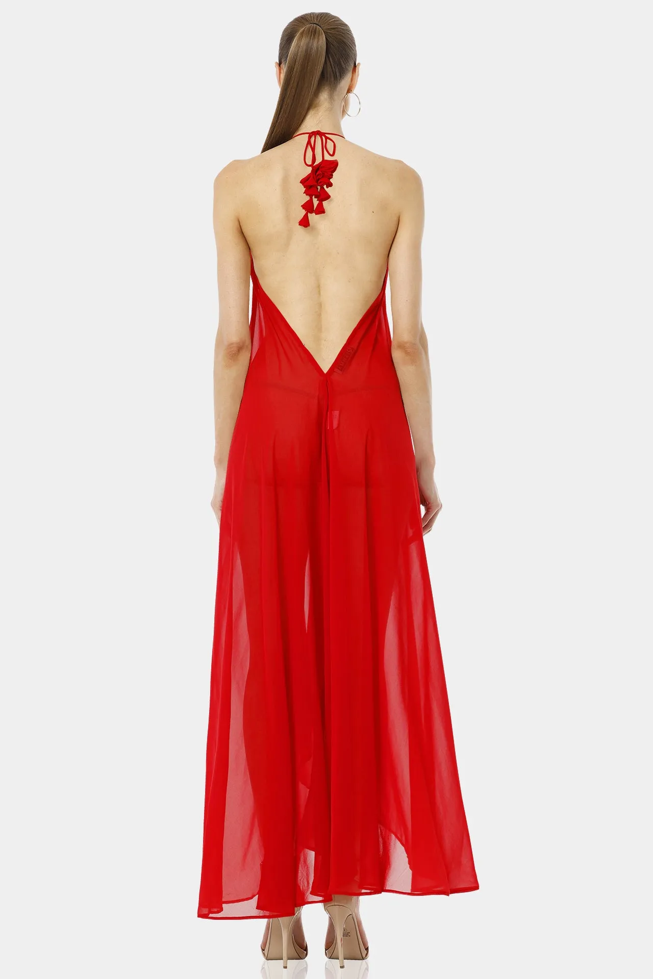 Red 3D Flower Maxi Party Dresses