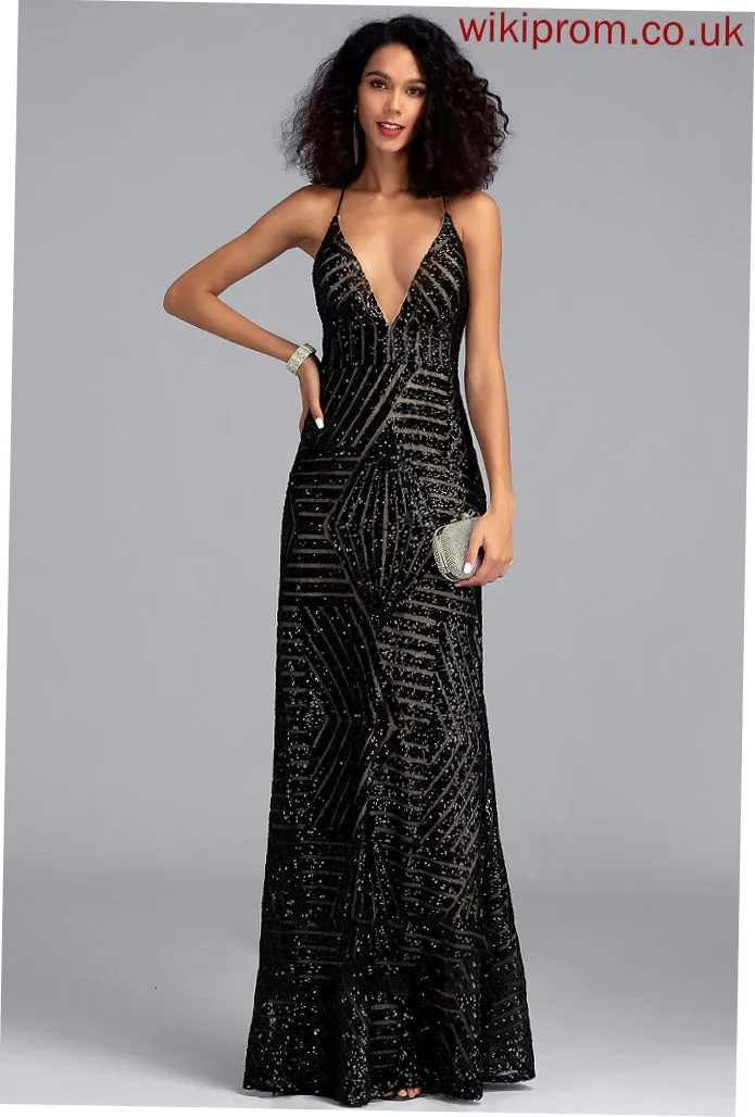 Sequined With Sheath/Column Floor-Length Prom Dresses Rory Sequins V-neck