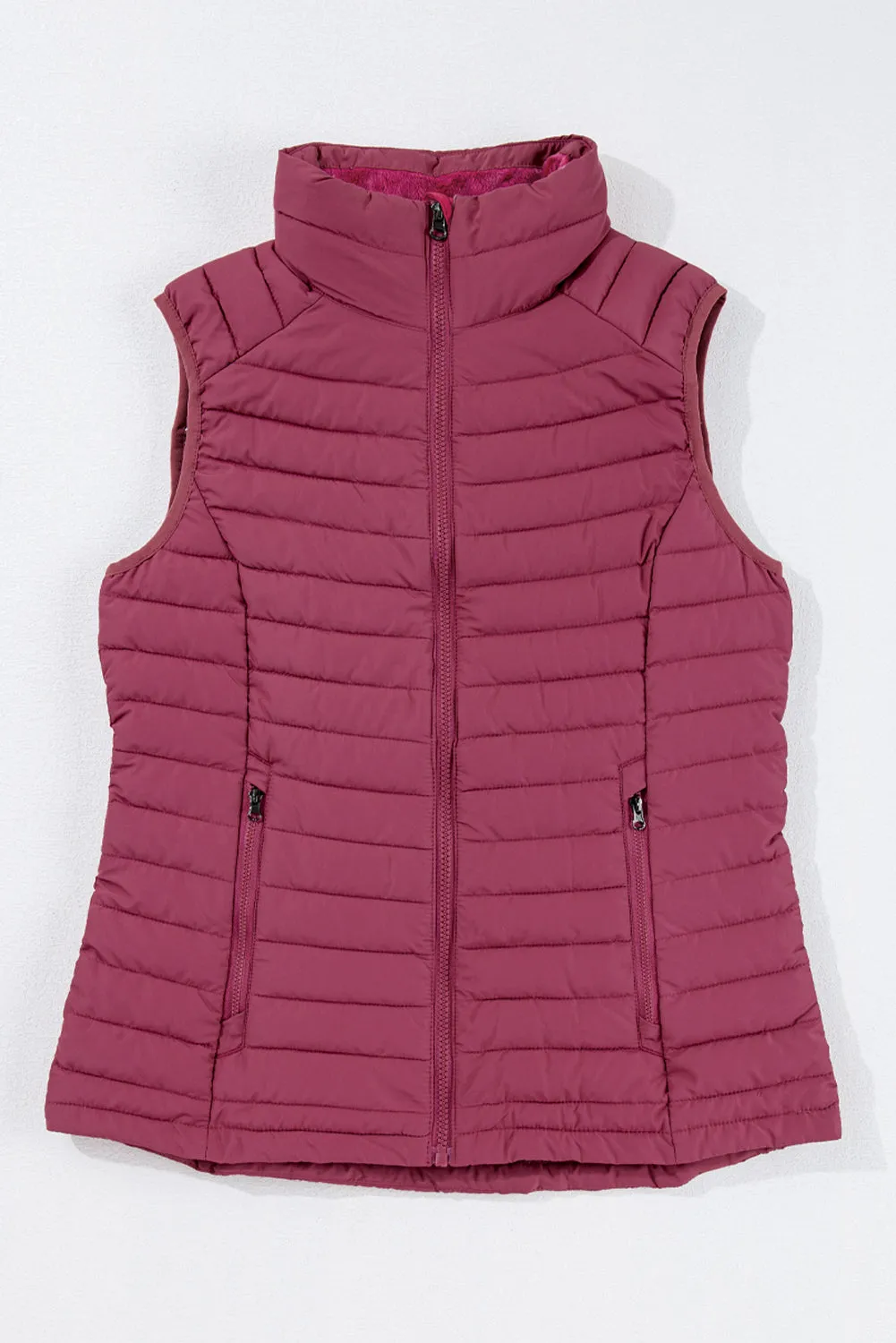 Sky Blue Plush Collared Quilted Zipped Puffer Vest