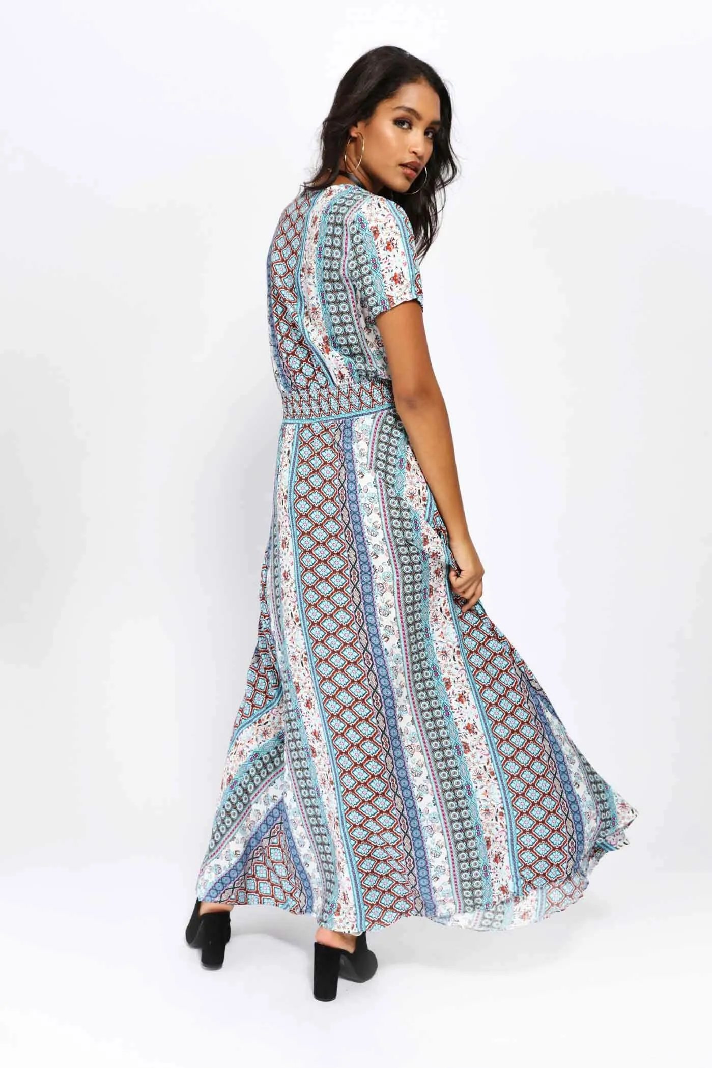 Turquoise Aztec Print Maxi Dress