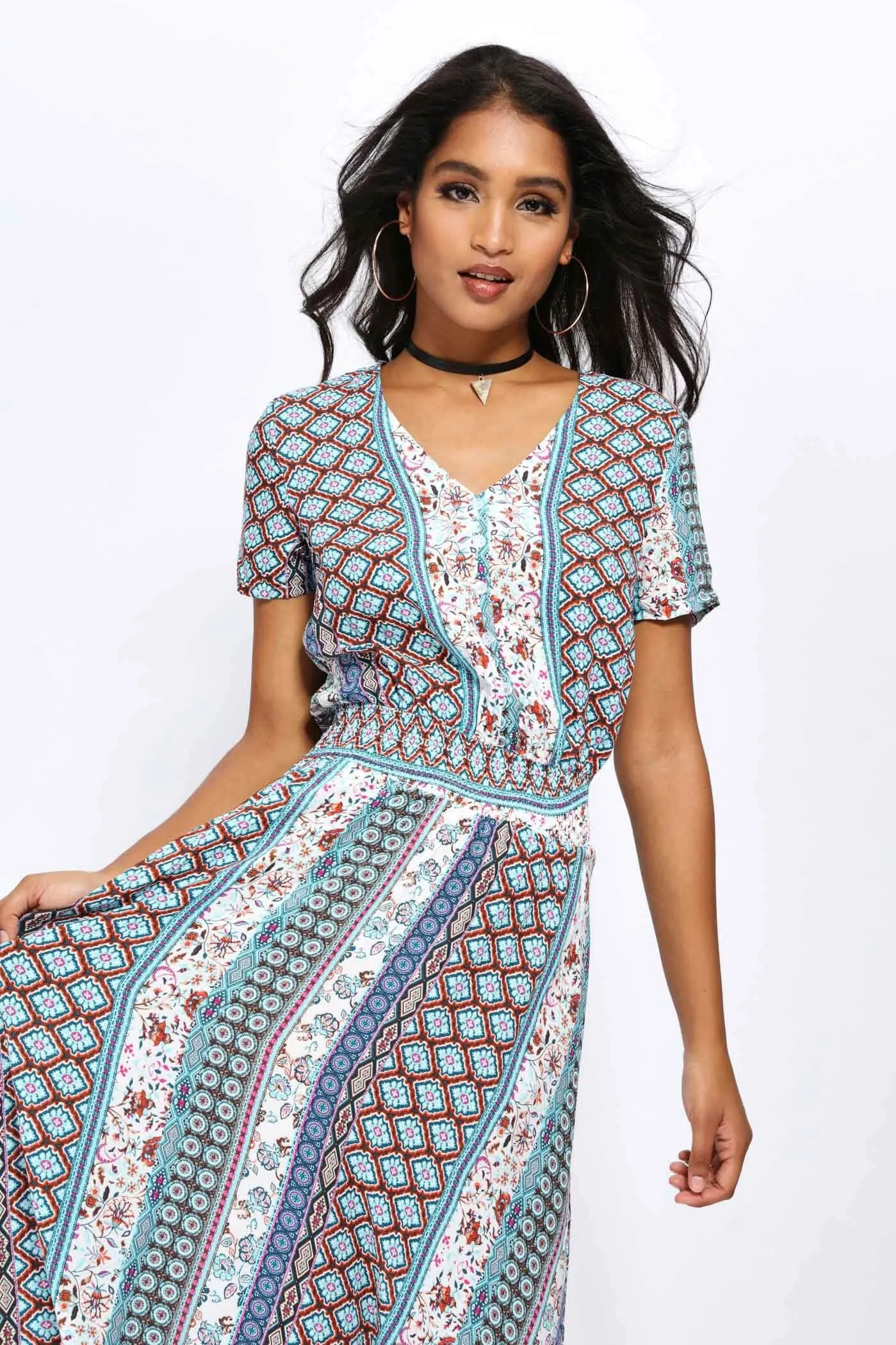 Turquoise Aztec Print Maxi Dress