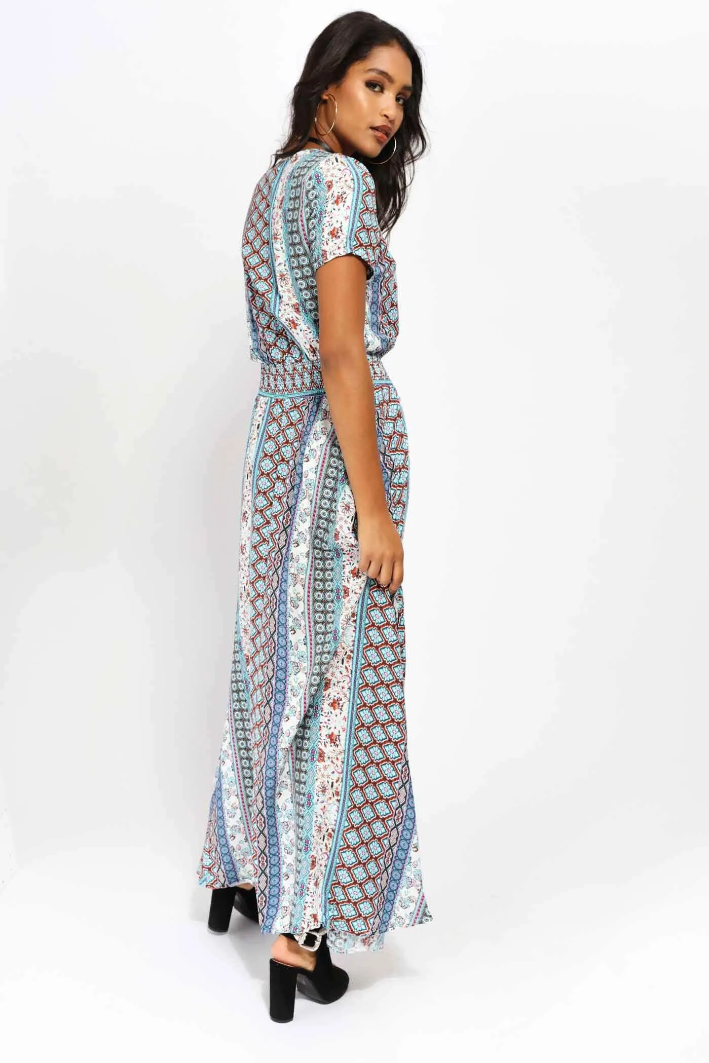 Turquoise Aztec Print Maxi Dress