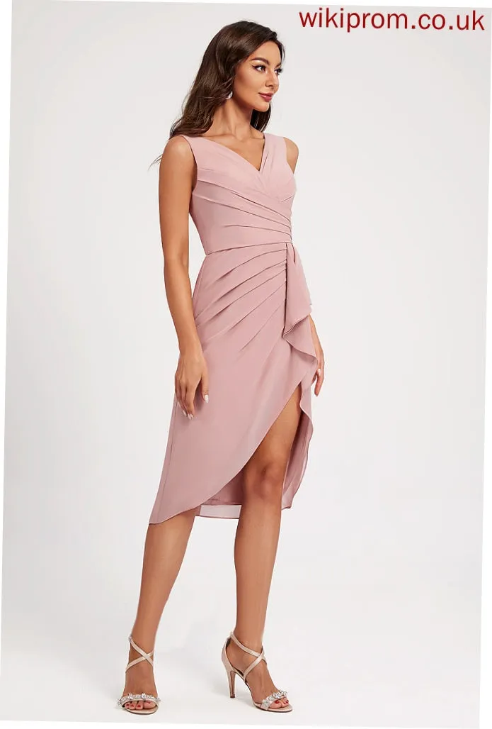 With Dress Ruffle Asymmetrical V-neck Pleated Chiffon Homecoming Sheath/Column Perla Homecoming Dresses