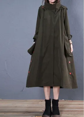 women oversize coats fall green side open hooded coats